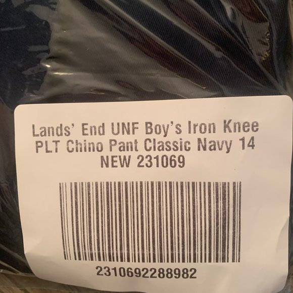 NWT LANDS' END BOY'S IRON KNEE PLEATED CHINO PANTS CLASSIC NAVY 14 - Picture 11 of 12